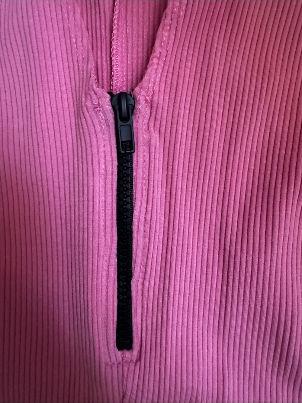 Pink Ribbed Short-Sleeve Zip-Front Romper - Picture 3 of 4